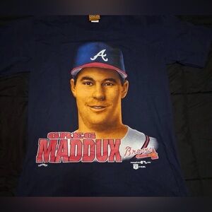 Vintage 90s Atlanta Braves Greg Maddux T-Shirt Men’s M Caricature Graphic Nutmeg